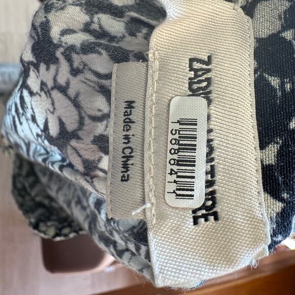 Zadig & Voltaire Black Floral Button Down Shirt MEDIUM Logo Banded Designer $258 - Picture 10 of 12